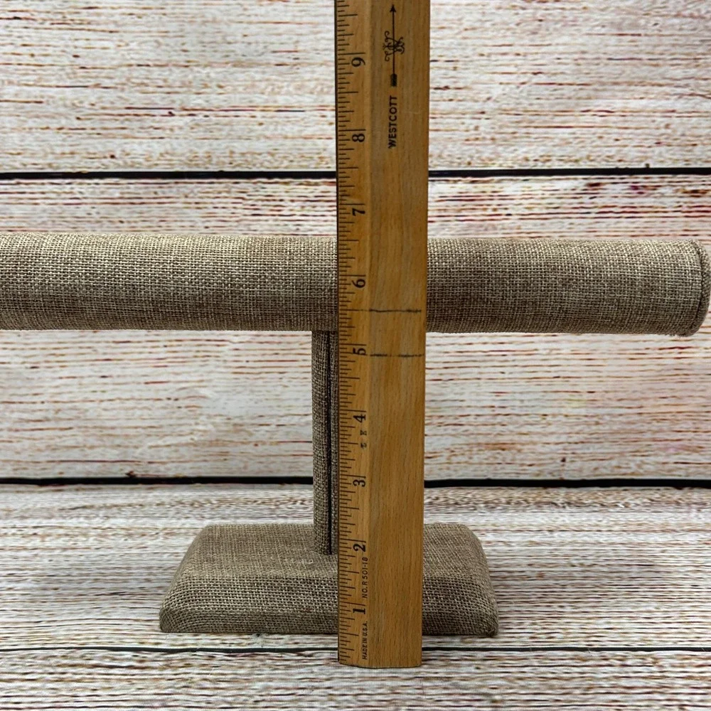 Natural Burlap Linen T-Bar Jewelry Display Stand‎ Bracelet Watch Holder 12 Inch
